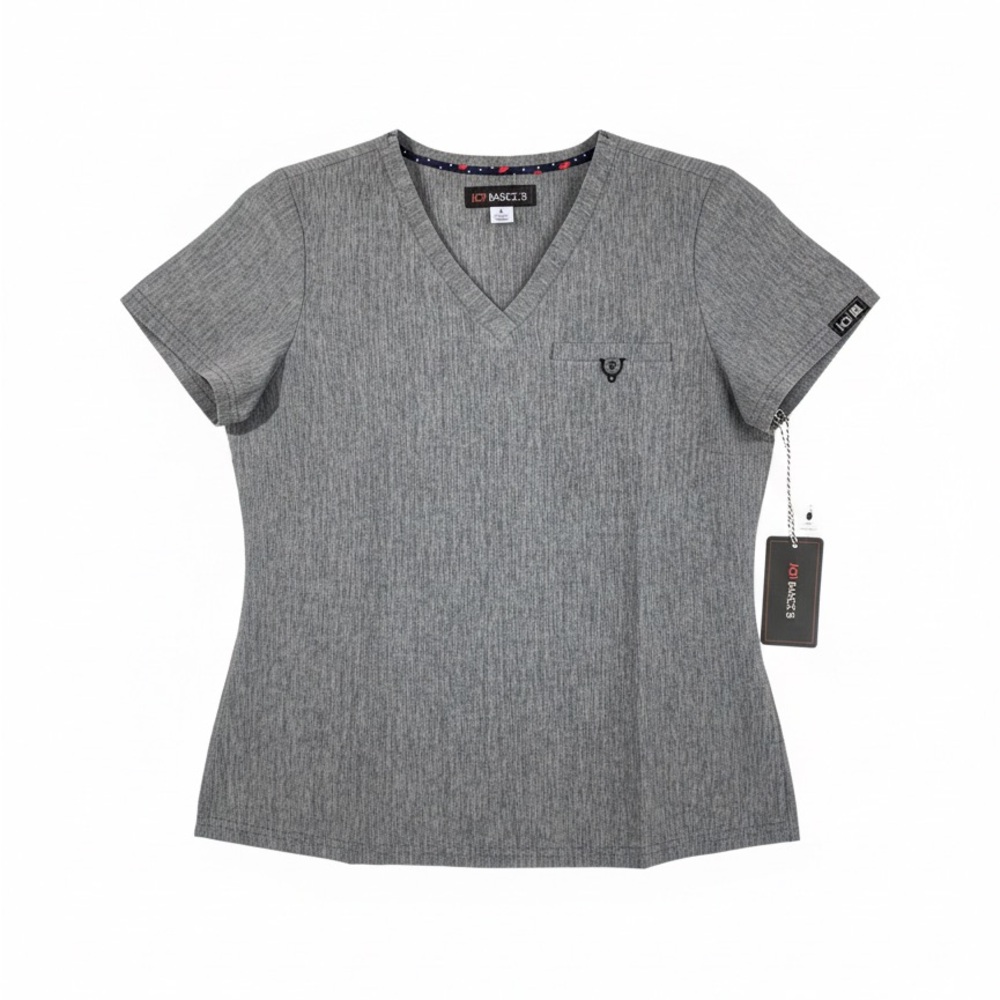 Koi Basics "Kade" V-Neck Scrub Top - Heather Grey